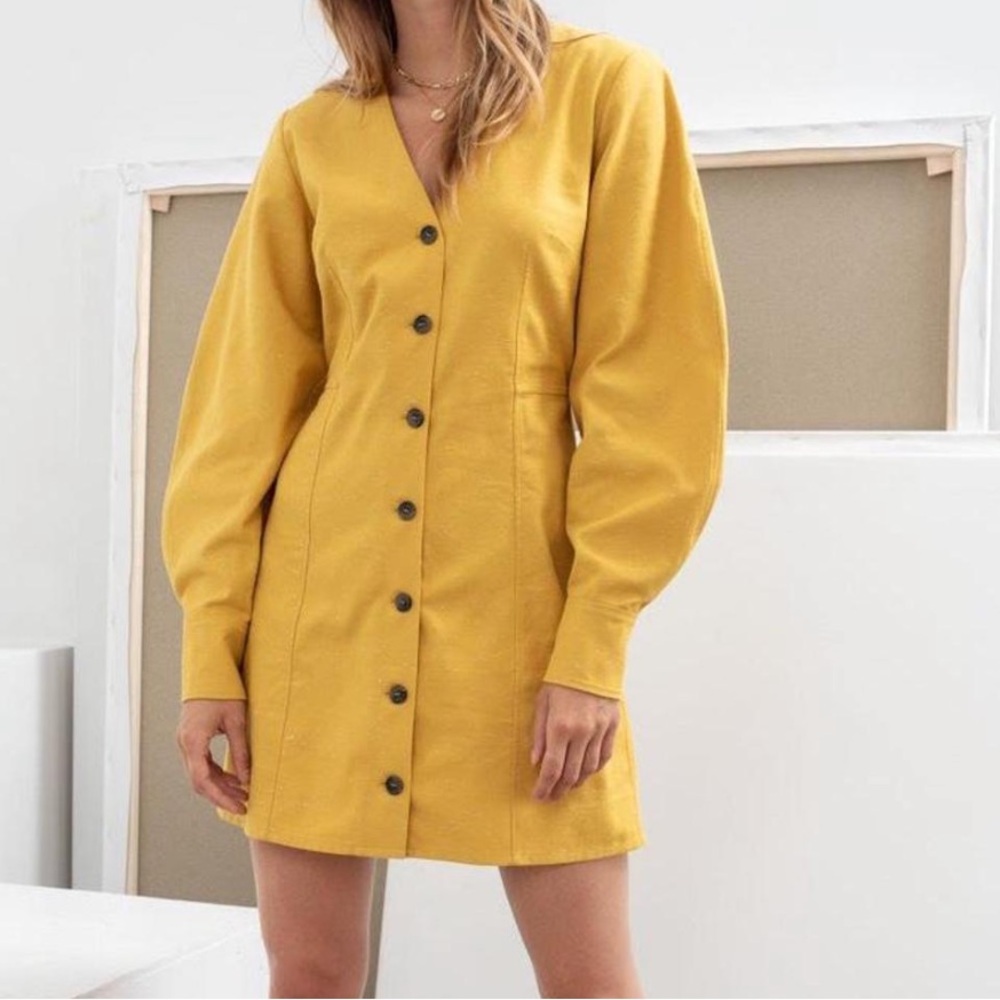 & Other Stories Gold Asymmetrical Bishop Sleeve Dress